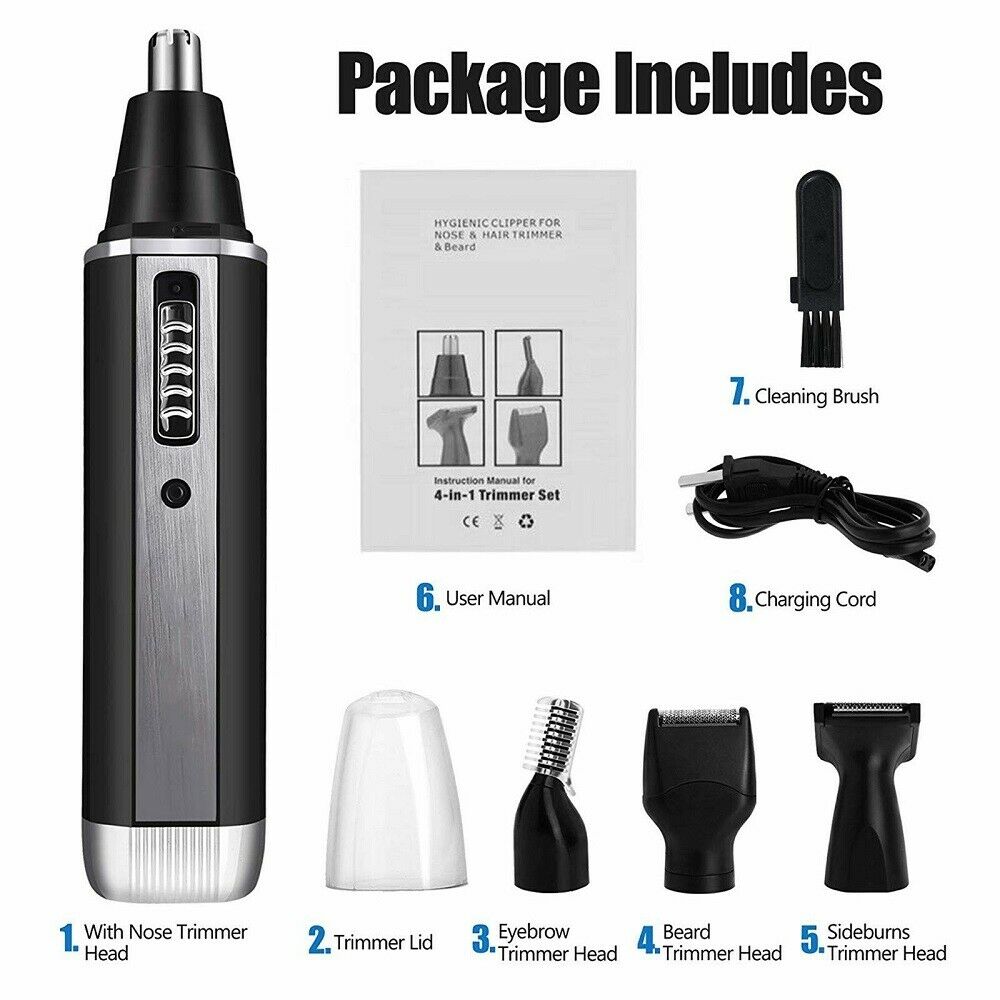 4 IN 1 Nose Hair Trimmer USB Rechargeable Electric Painless Hair