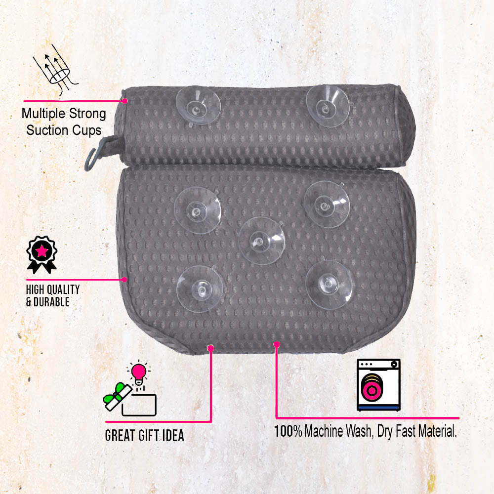 Home Spa Set Black Bathtub Pillow with Anti-Slip Suction Cups 4D Mesh