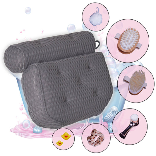 Home Spa Set Black Bathtub Pillow with Anti-Slip Suction Cups 4D Mesh